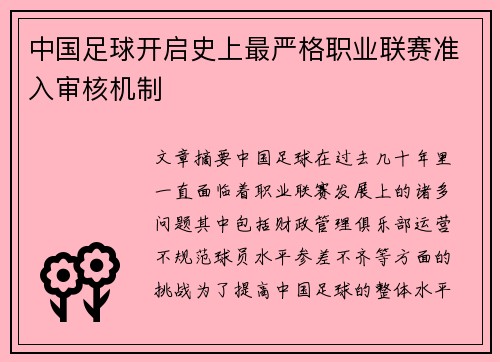 中国足球开启史上最严格职业联赛准入审核机制 中国足球开启史上最严格职业联赛准入审核机制