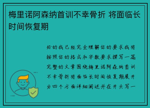梅里诺阿森纳首训不幸骨折 将面临长时间恢复期 梅里诺阿森纳首训不幸骨折 将面临长时间恢复期